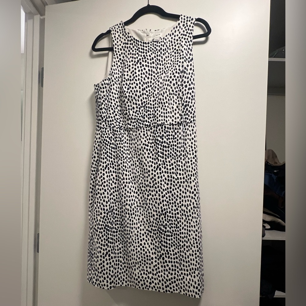 J. Crew Black and White Spotted Midi Dress